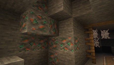 Blocos de cobre do Minecraft em uma caverna